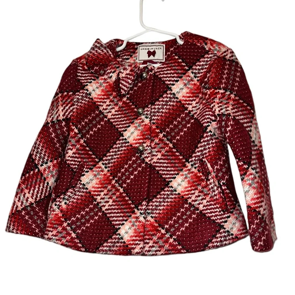 Janie and Jack girls red tweed holiday jacket coat sz 5-6